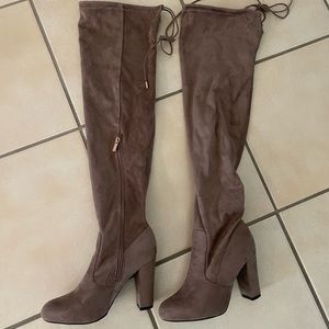 Nude over the knee suede boots